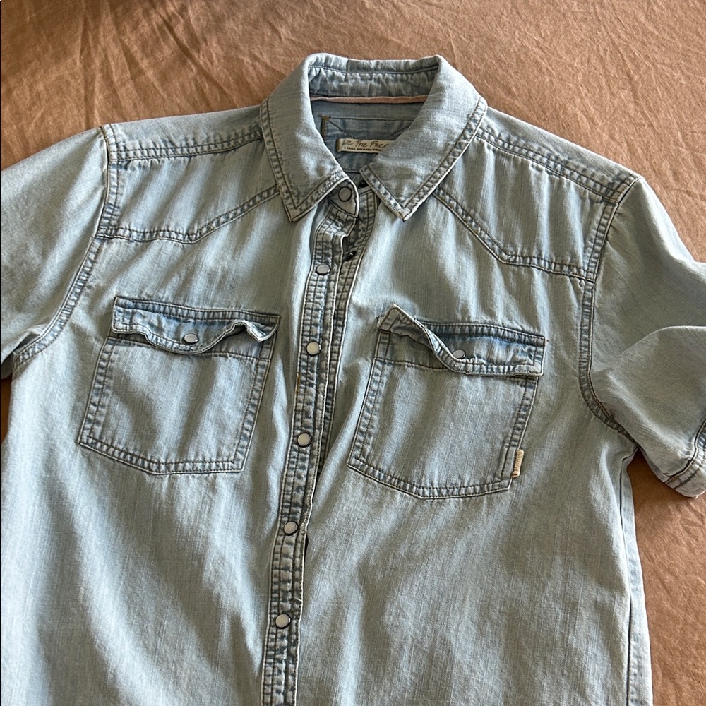 We The Free Light Blue Casual Denim Shirt
